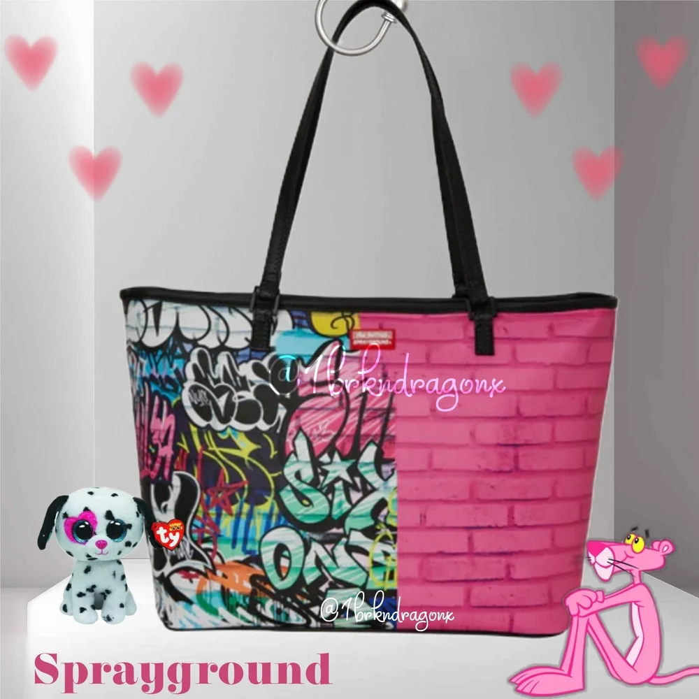 Sprayground Checkered Graffiti Pink Panther Leather  Graphic Tote  NWT - Picture 5 of 16